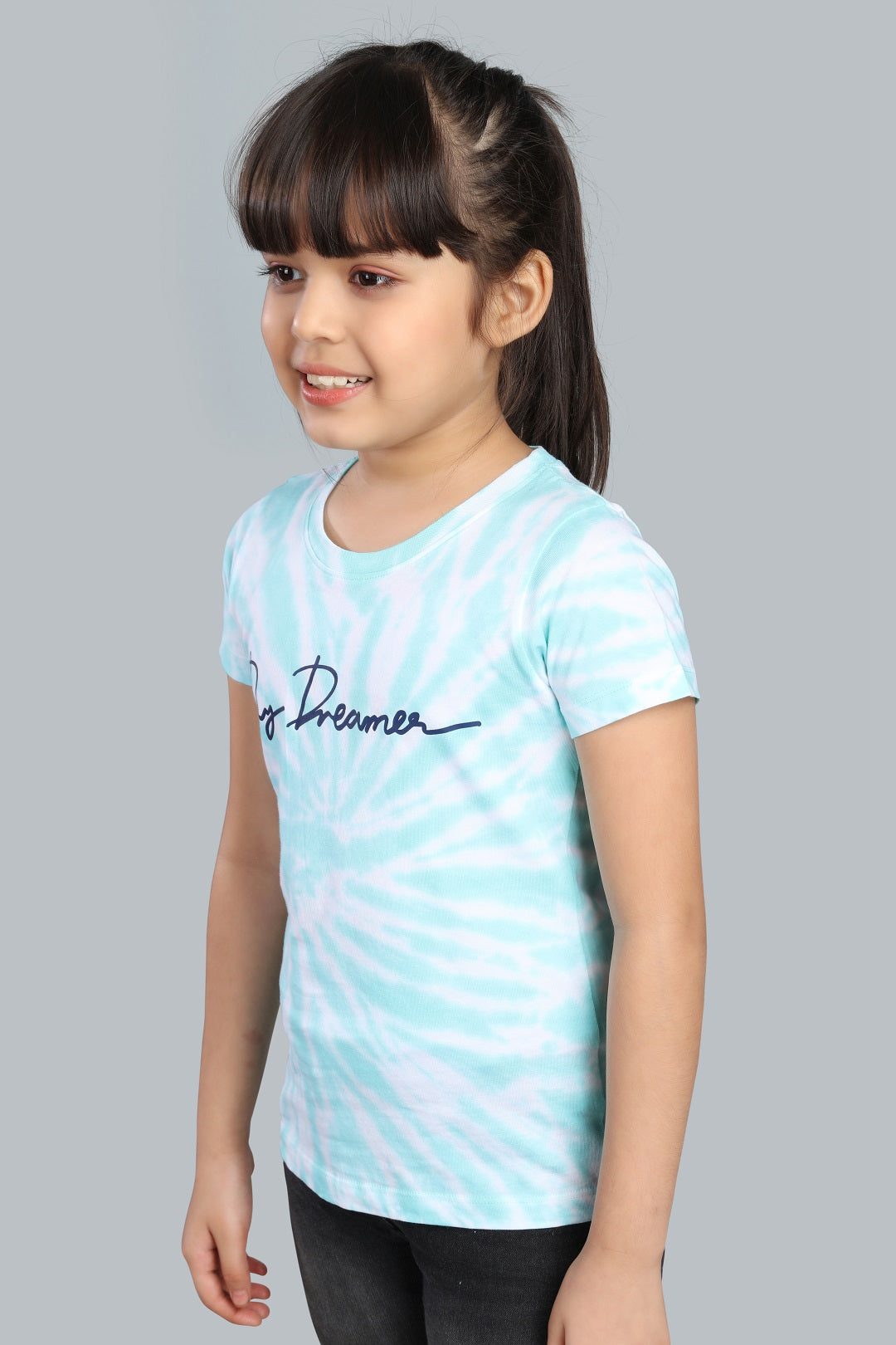 Girls Printed Tie & Dye Round Neck Cotton T-Shirt