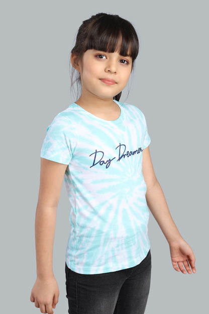 Girls Printed Tie & Dye Round Neck Cotton T-Shirt