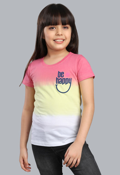 Girls Printed Tie & Dye Round Neck Cotton T-Shirt