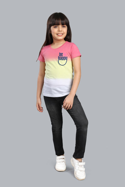 Girls Printed Tie & Dye Round Neck Cotton T-Shirt