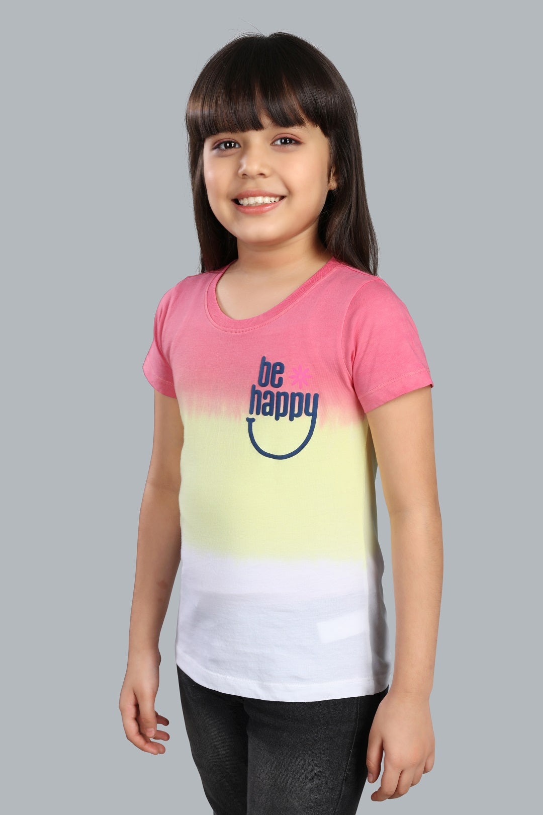 Girls Printed Tie & Dye Round Neck Cotton T-Shirt