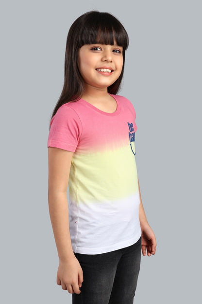 Girls Printed Tie & Dye Round Neck Cotton T-Shirt