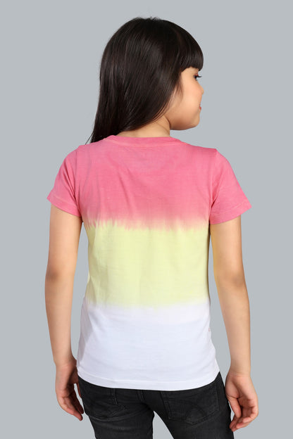 Girls Printed Tie & Dye Round Neck Cotton T-Shirt