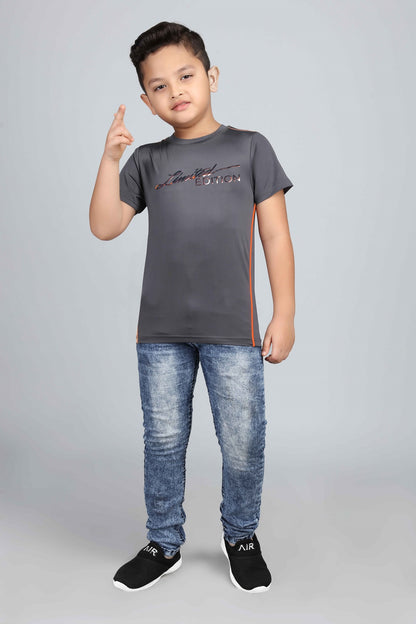 Boys Printed Typography Round Neck Polyester T-Shirt