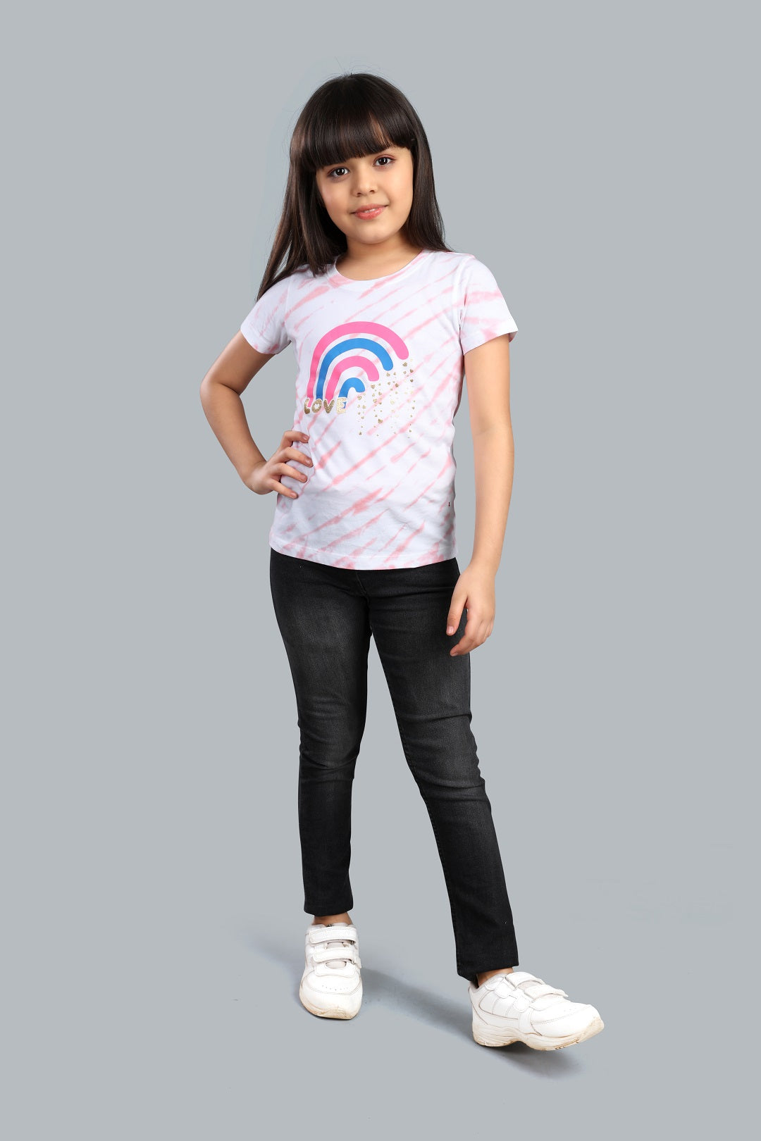 Girls Printed Tie & Dye Round Neck Cotton T-Shirt