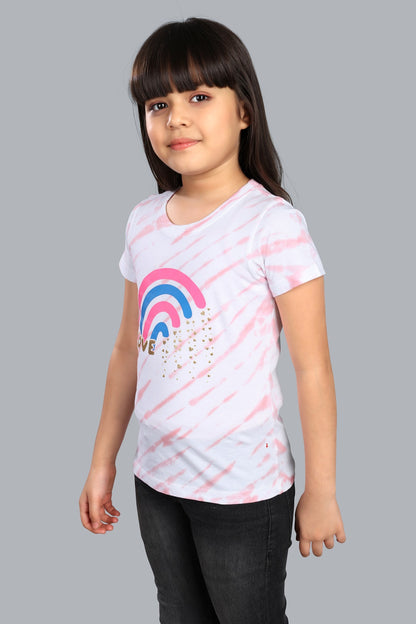 Girls Printed Tie & Dye Round Neck Cotton T-Shirt