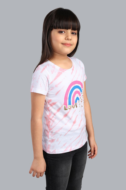 Girls Printed Tie & Dye Round Neck Cotton T-Shirt