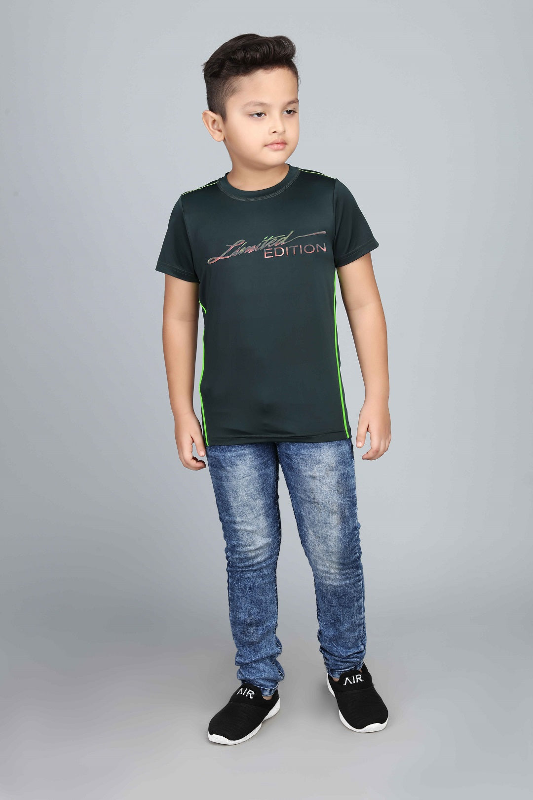 Boys Printed Typography Round Neck Polyester T-Shirt