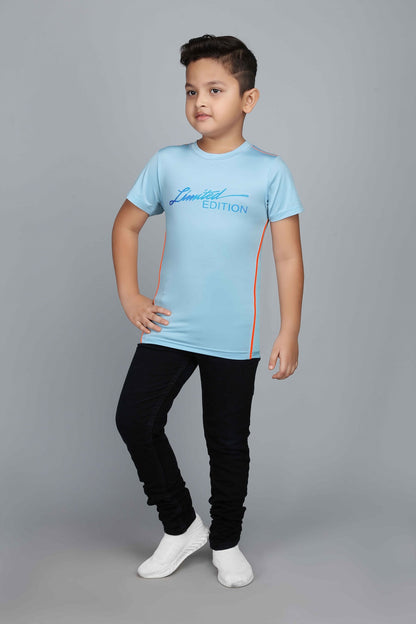 Boys Printed Typography Round Neck Polyester T-Shirt