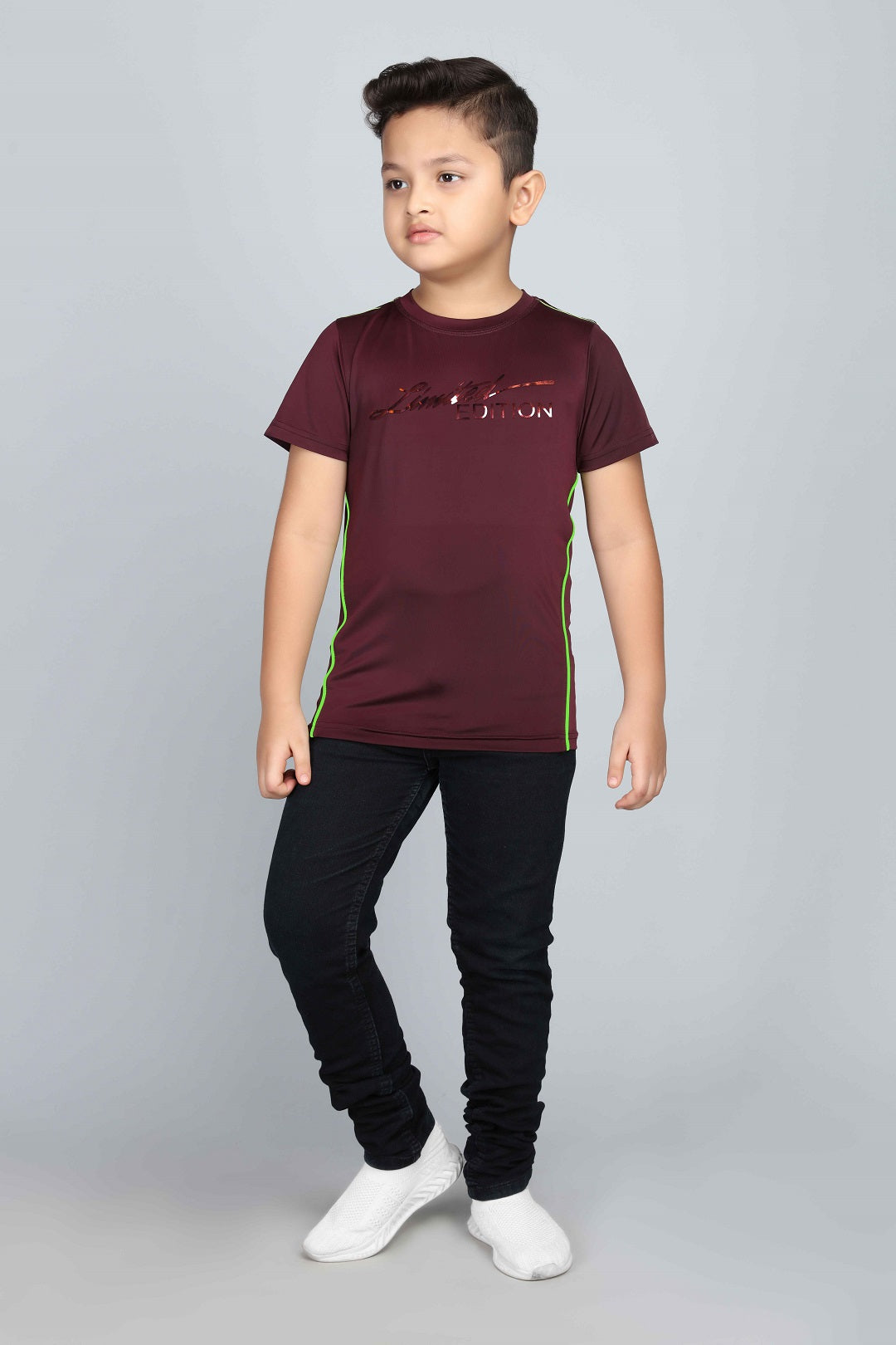 Boys Printed Typography Round Neck Polyester T-Shirt