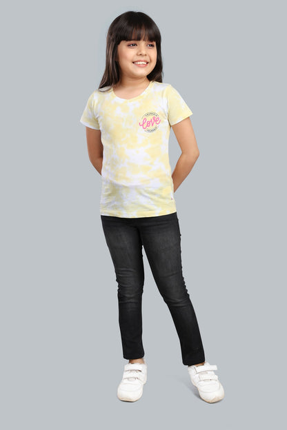 Girls Printed Tie & Dye Round Neck Cotton T-Shirt