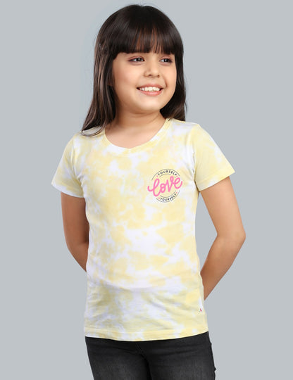 Girls Printed Tie & Dye Round Neck Cotton T-Shirt