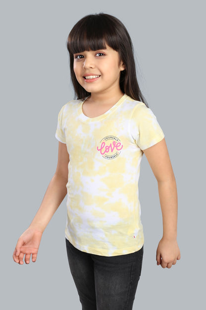 Girls Printed Tie & Dye Round Neck Cotton T-Shirt