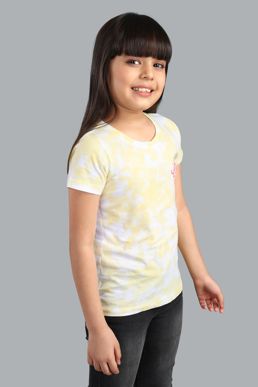 Girls Printed Tie & Dye Round Neck Cotton T-Shirt