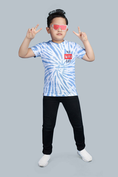 Boys Printed Tie & Dye Round Neck Cotton T-Shirt