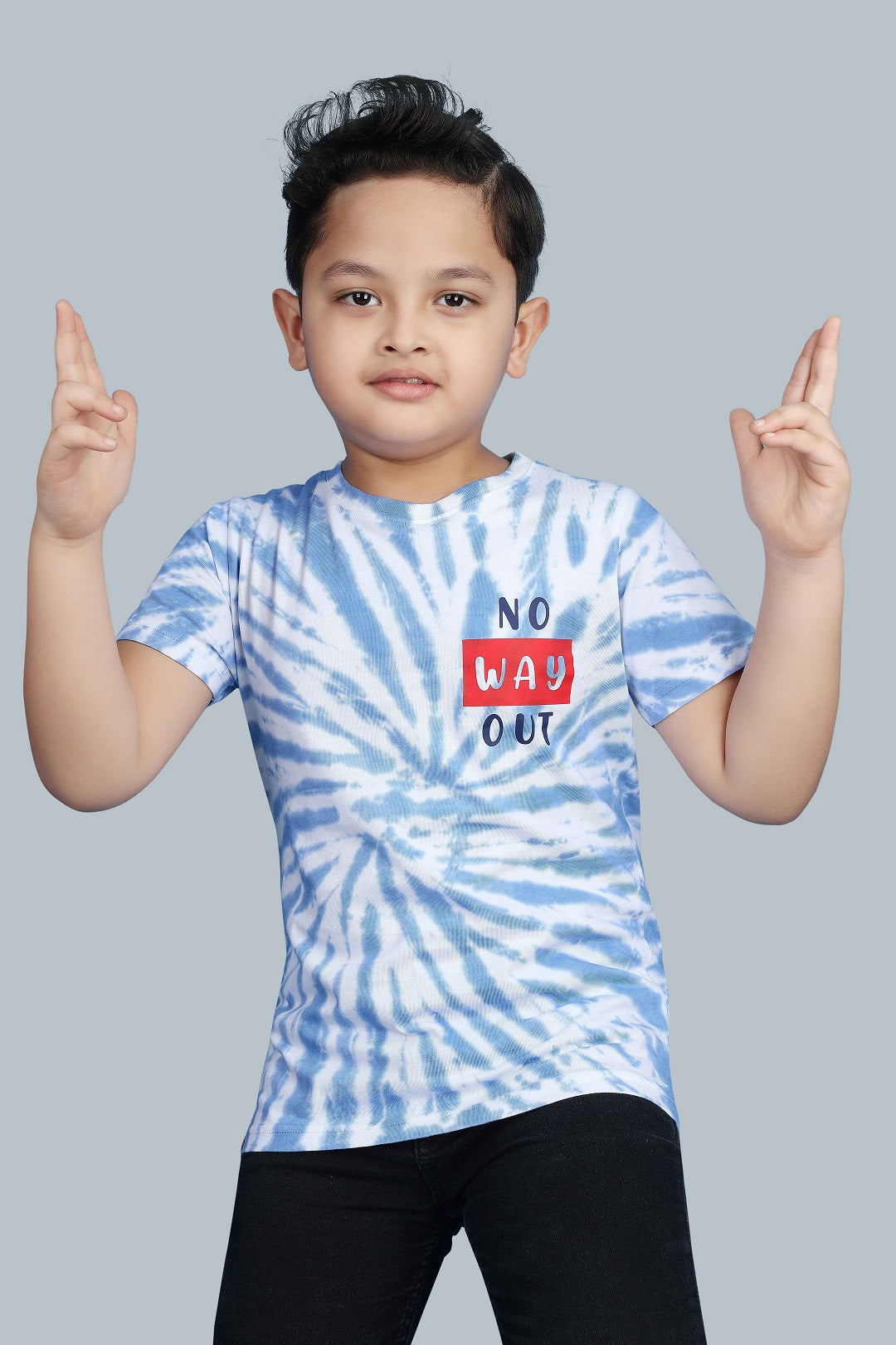 Boys Printed Tie & Dye Round Neck Cotton T-Shirt