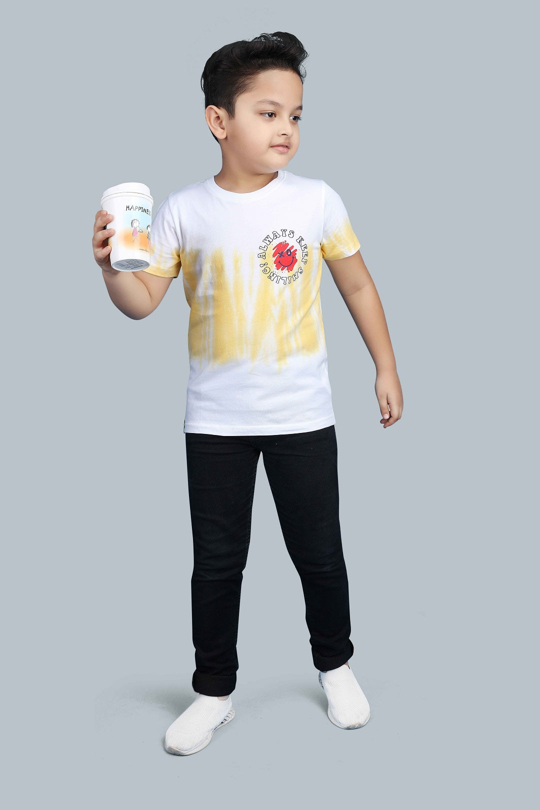 Boys Printed Tie & Dye Round Neck Cotton T-Shirt