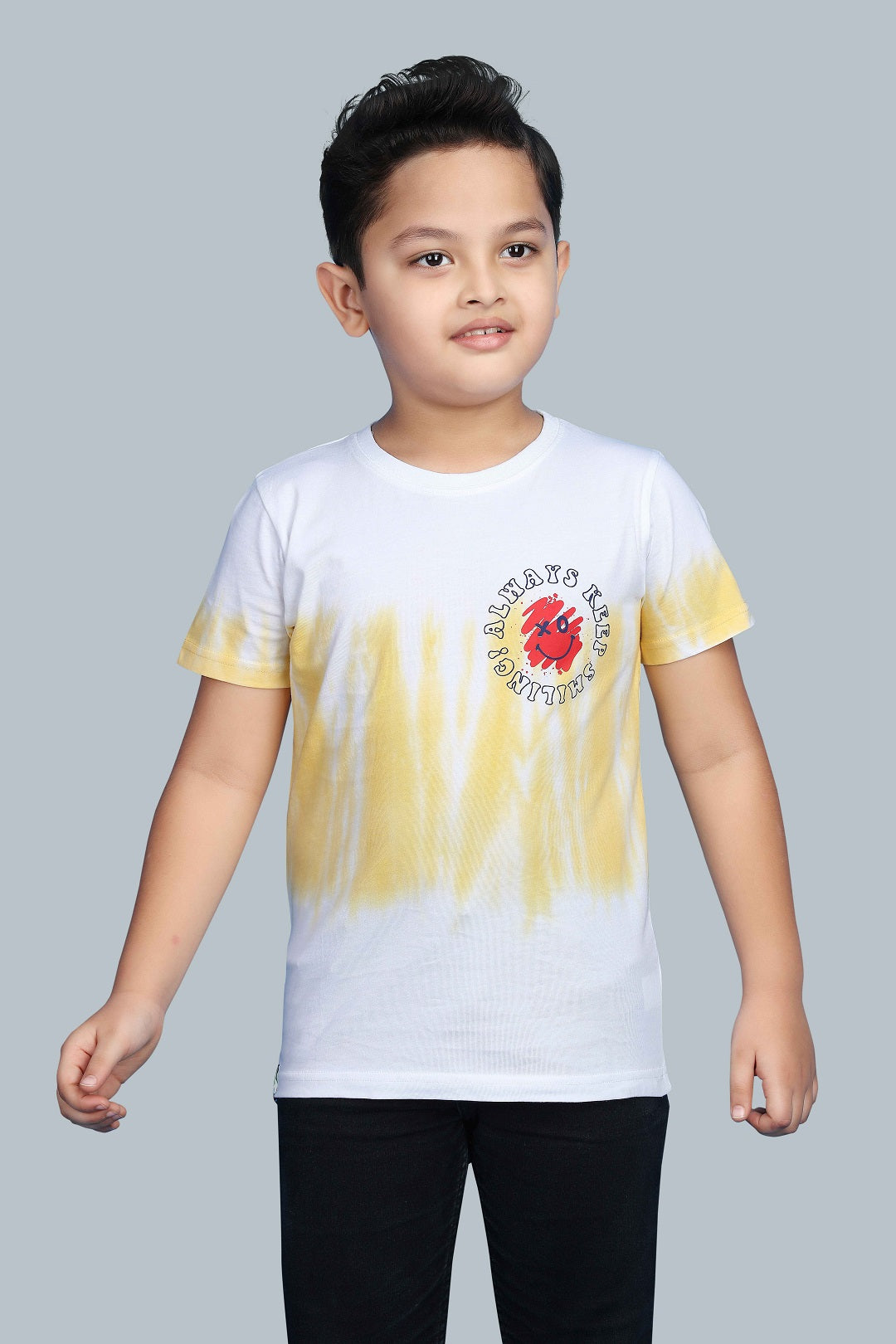 Boys Printed Tie & Dye Round Neck Cotton T-Shirt