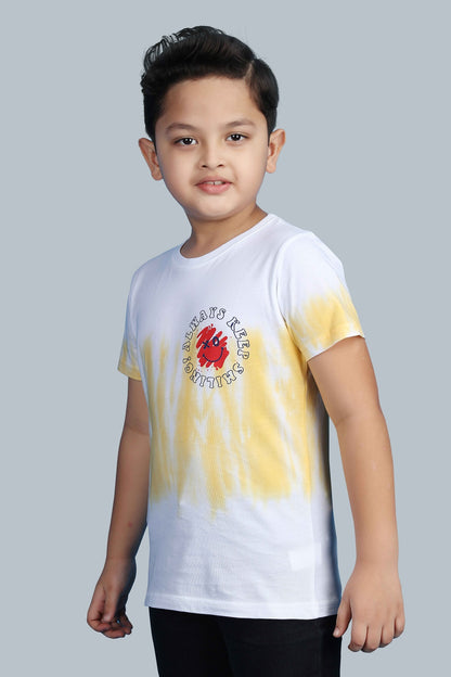 Boys Printed Tie & Dye Round Neck Cotton T-Shirt