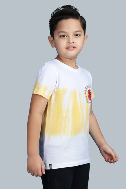 Boys Printed Tie & Dye Round Neck Cotton T-Shirt