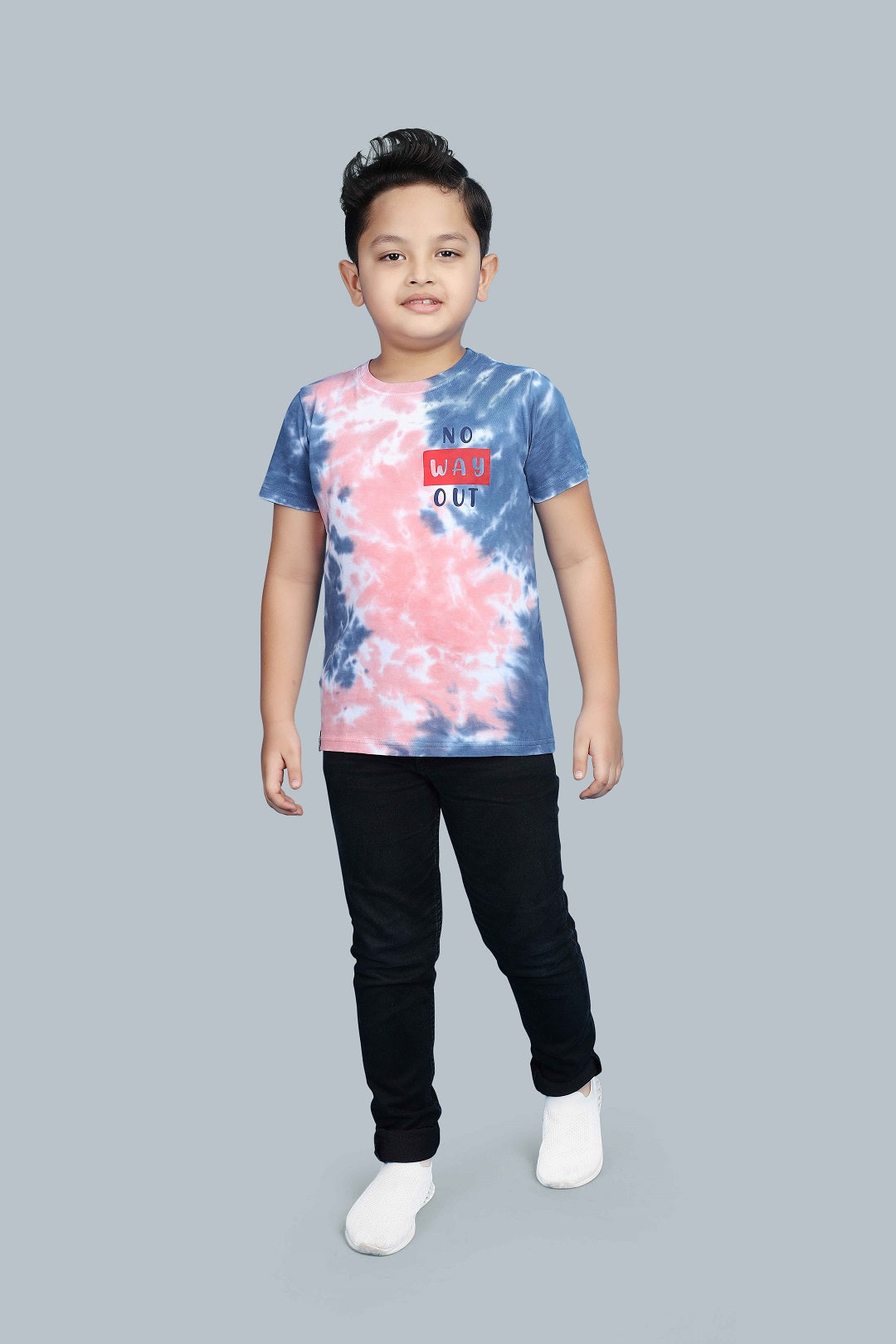 Boys Printed Tie & Dye Round Neck Cotton T-Shirt