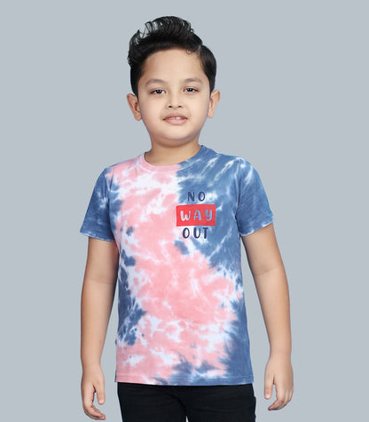 Boys Printed Tie & Dye Round Neck Cotton T-Shirt