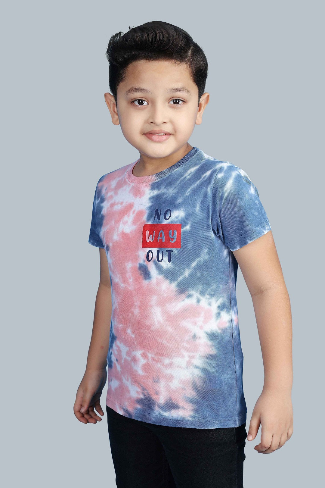 Boys Printed Tie & Dye Round Neck Cotton T-Shirt