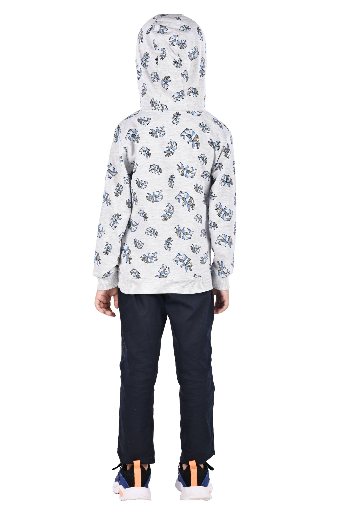 BOYS ALL OVER PRINTED SWEATSHIRTS WITH HOODIE -GREY