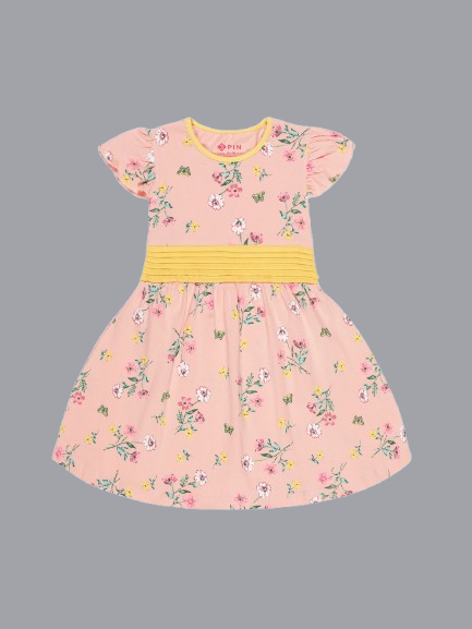 Girls Print & Flare Dress - PINK