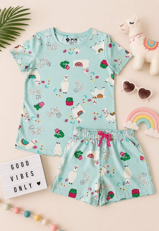 Girls Printed Pure Cotton T-shirt with Shorts