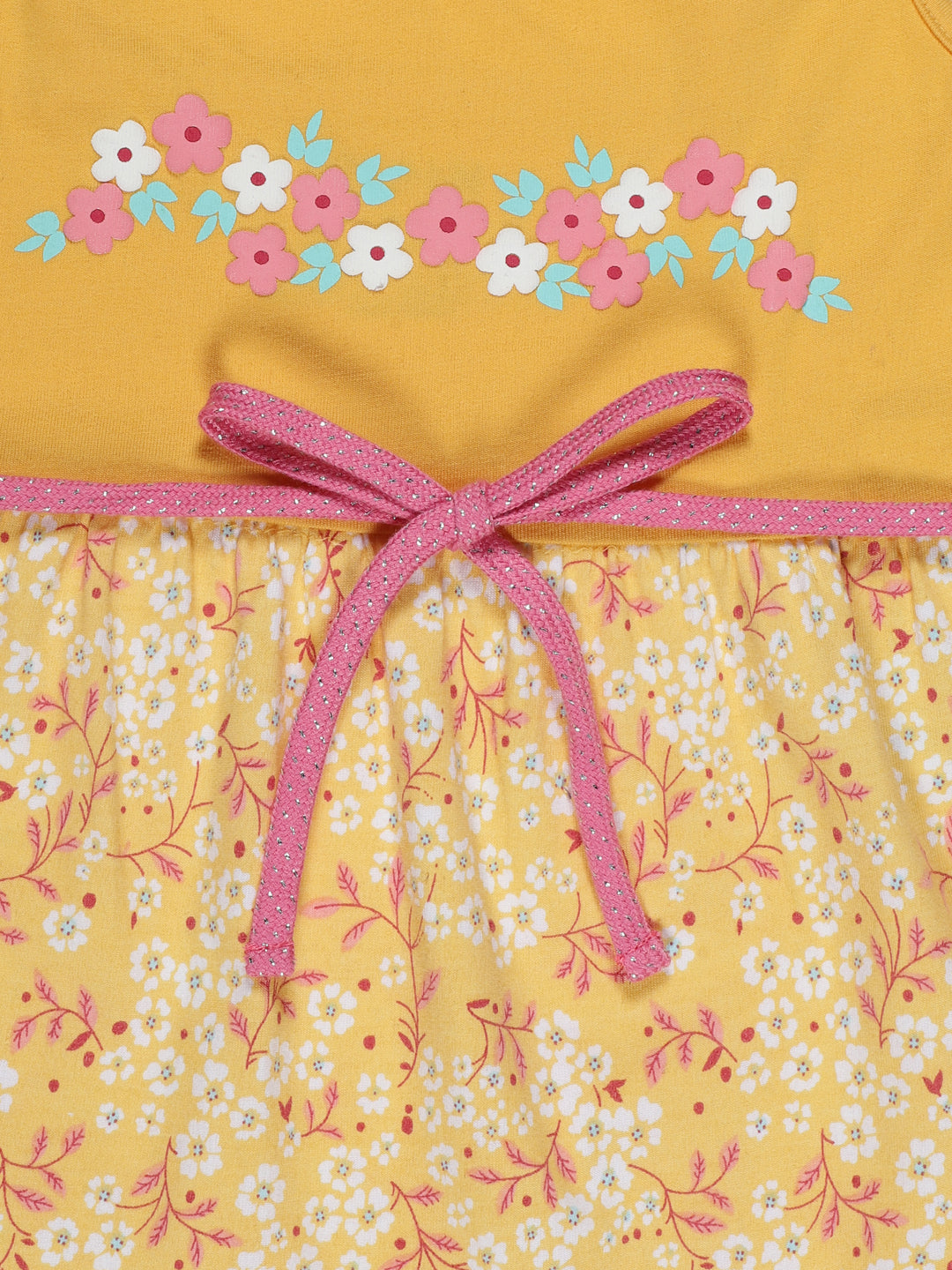 Girls Floral Print Fit & Flare Dress with Waist Tie Up