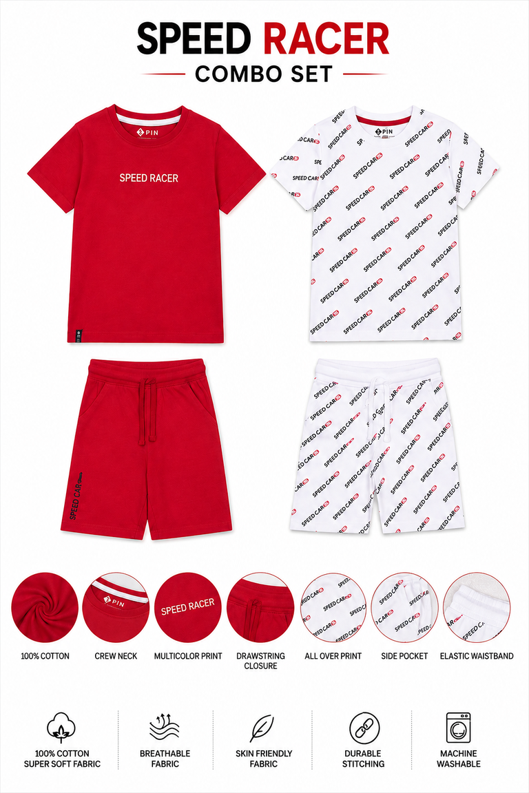 3PIN Boys Half Sleeeve Co-ords Set(Pack of 4)