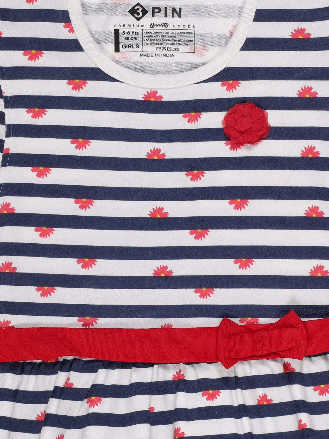 Girls Striped Round-Neck Fit & Flare Dress - WHITE