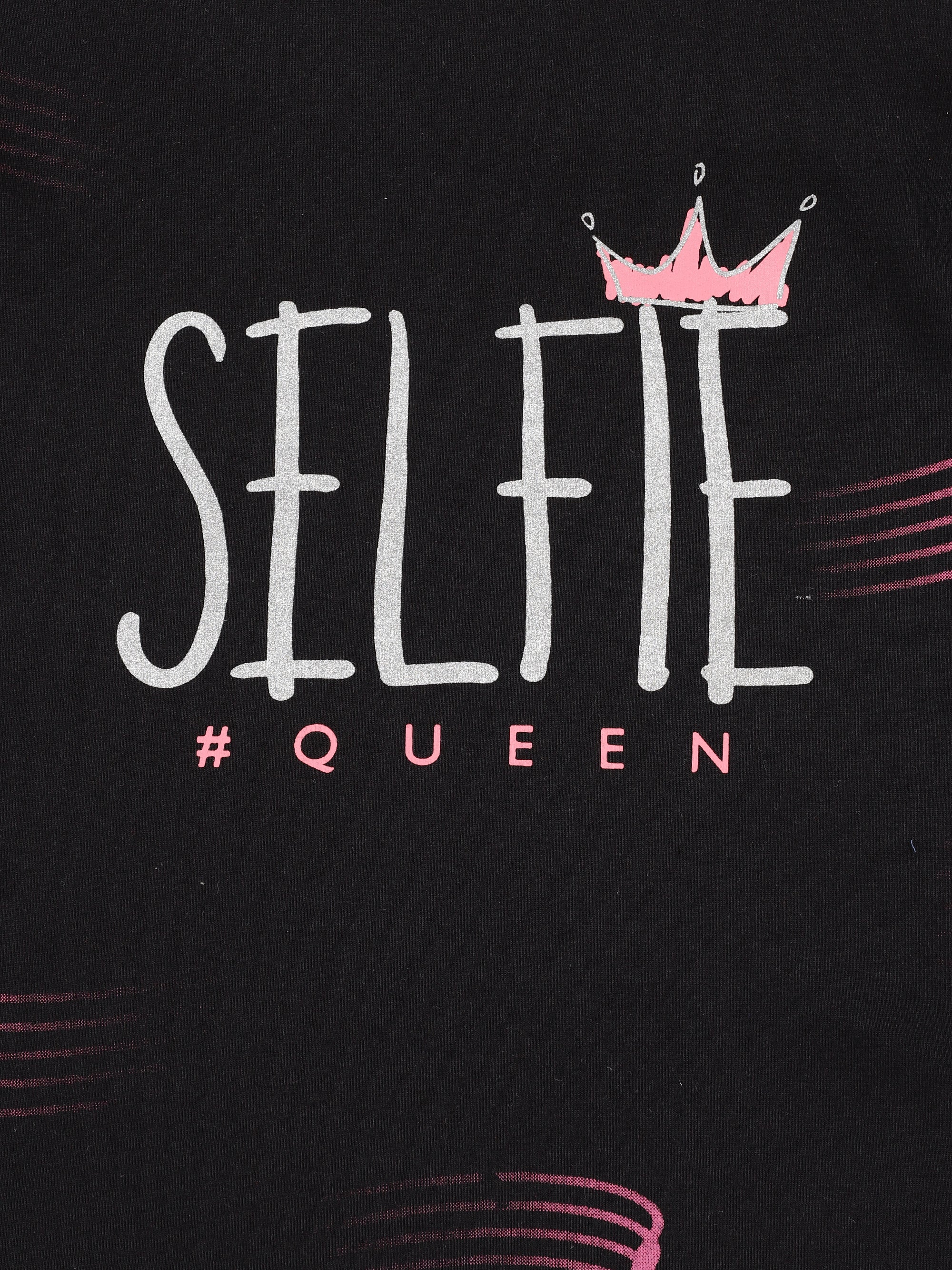 Girls Cotton Printed Round Neck T-Shirt