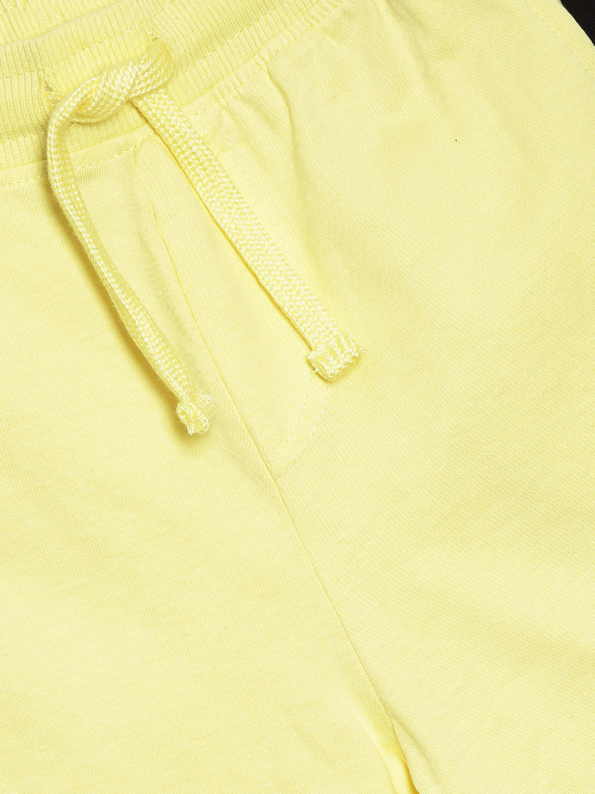 BOYS PACK OF 2 STRIPED AND COLOUR BLOCK SHORTS - BLACK AND YELLOW