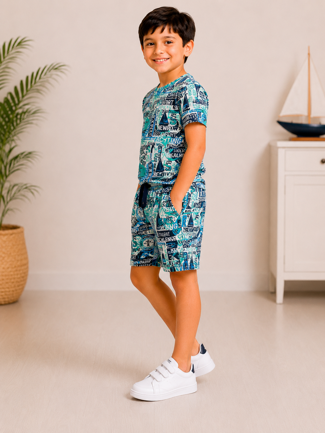 Boys Printed T-shirt with Shorts