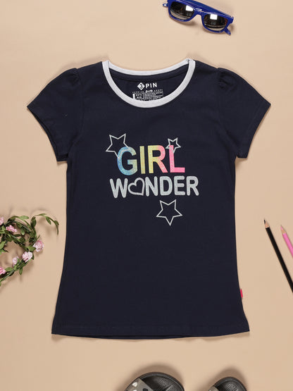 Girls Cotton Printed Round Neck T-Shirt - Pack of 5