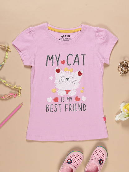 Girls Cotton Printed Round Neck T-Shirt - Pack of 5