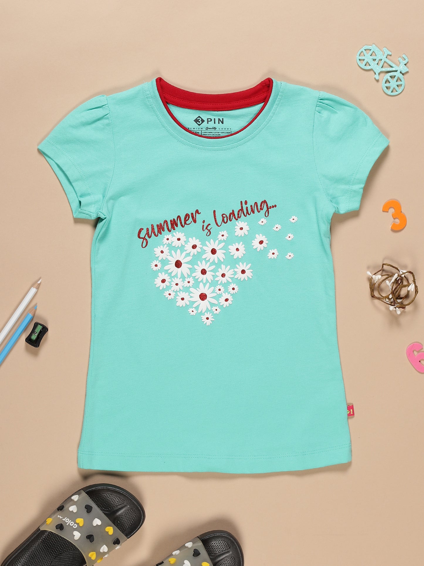 Girls Cotton Printed Round Neck T-Shirt - Pack of 5