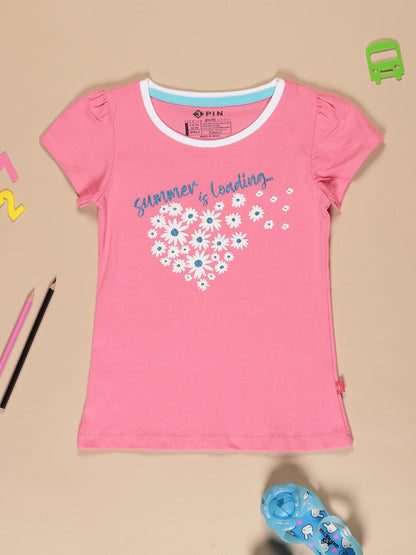 Girls Cotton Printed Round Neck T-Shirt - Pack of 5
