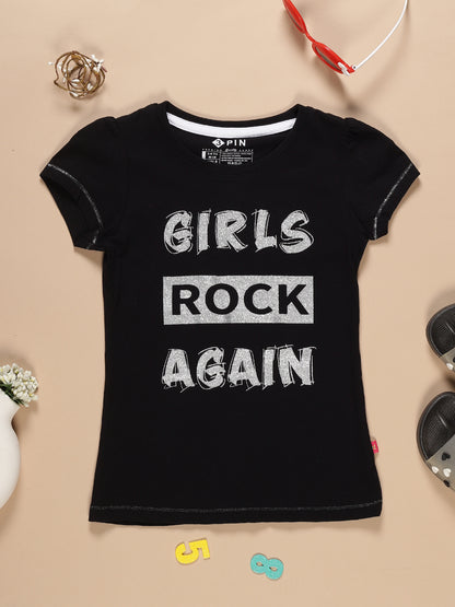 Girls Cotton Printed Round Neck T-Shirt - Pack of 5
