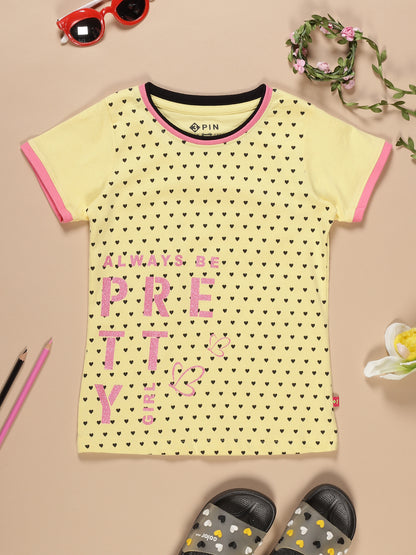 Girls Cotton Printed Round Neck T-Shirt - Pack of 5