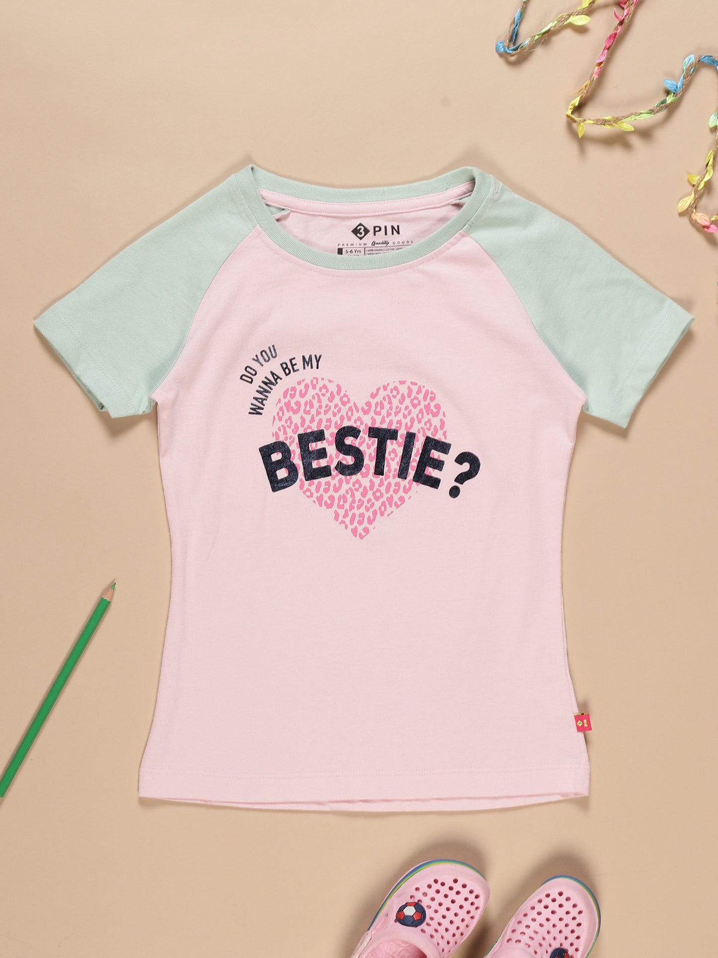 Girls Cotton Printed Round Neck T-Shirt - Pack of 5