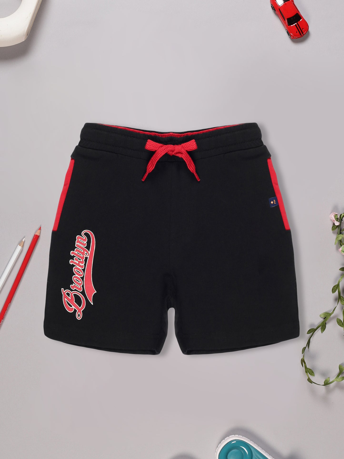 BOYS  BROOKLYN SINGLE JERSEY PRINTED SHORTS - BLACK