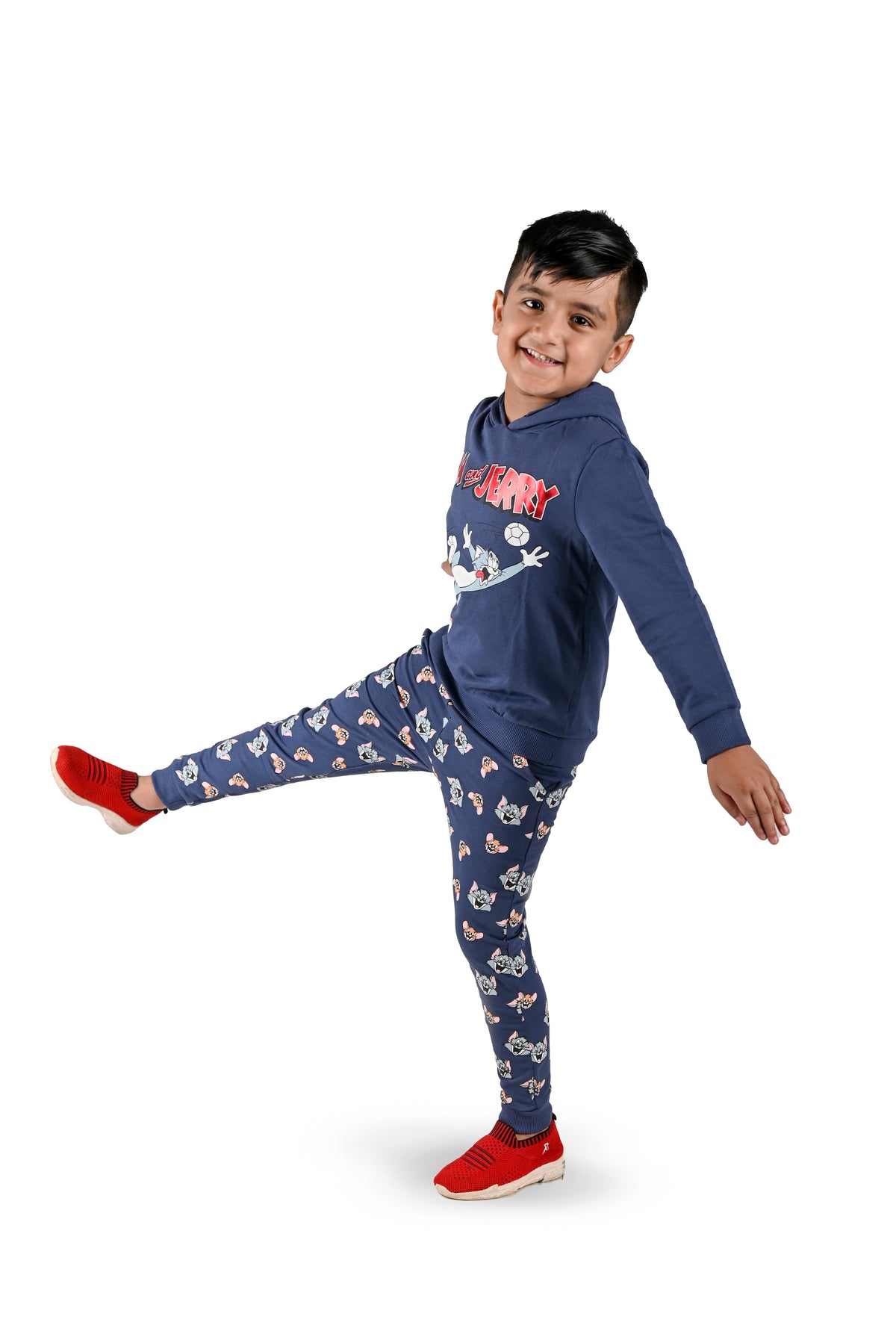 Kids Tom and Jerry Printed Hoodie and All over printed Joggers - Navy