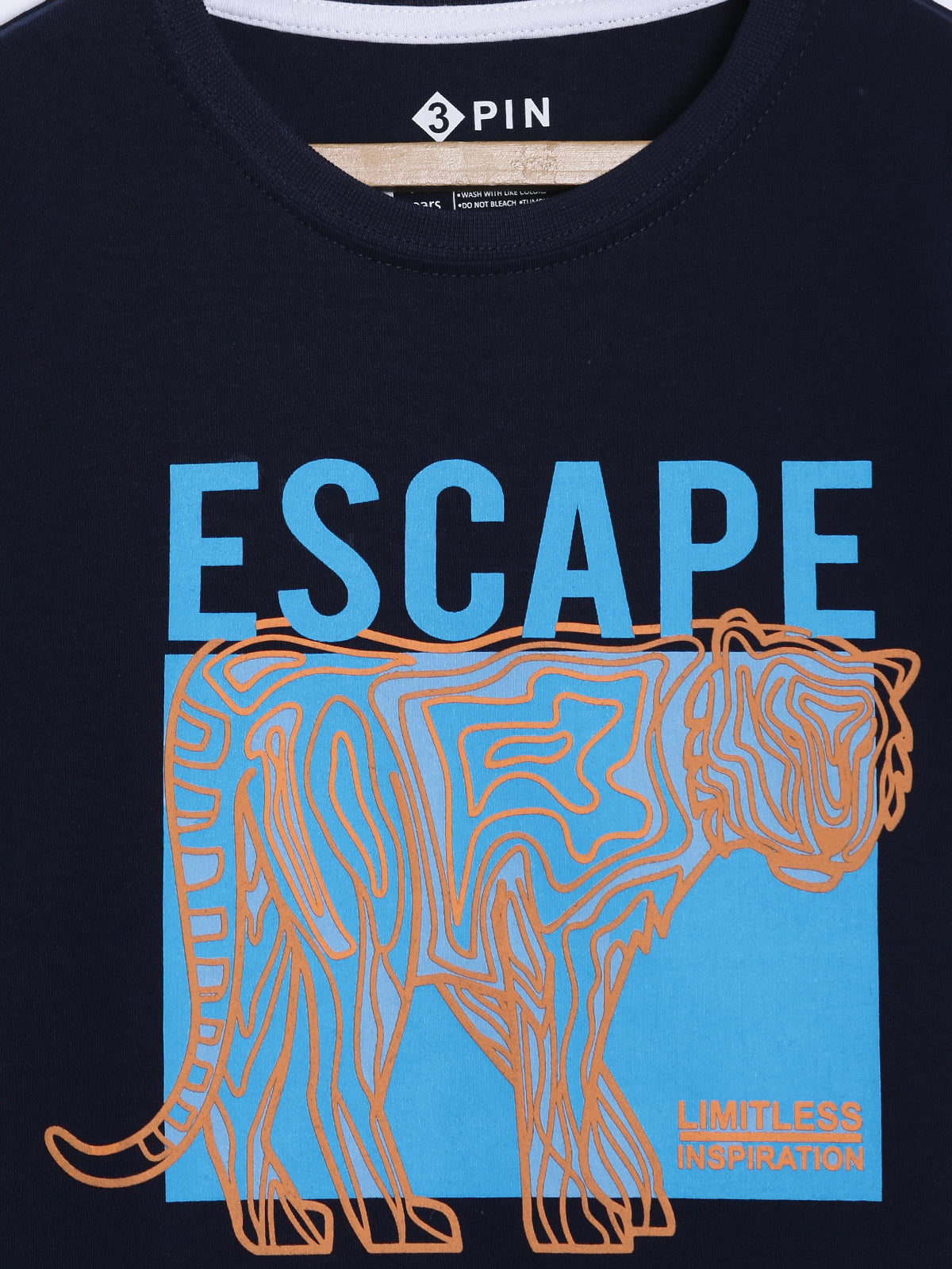 3PIN 100% Cotton Knit Half Sleeve Set of 2 Tiger and Game Printed T-shirt and Shorts Set - Navy Blue