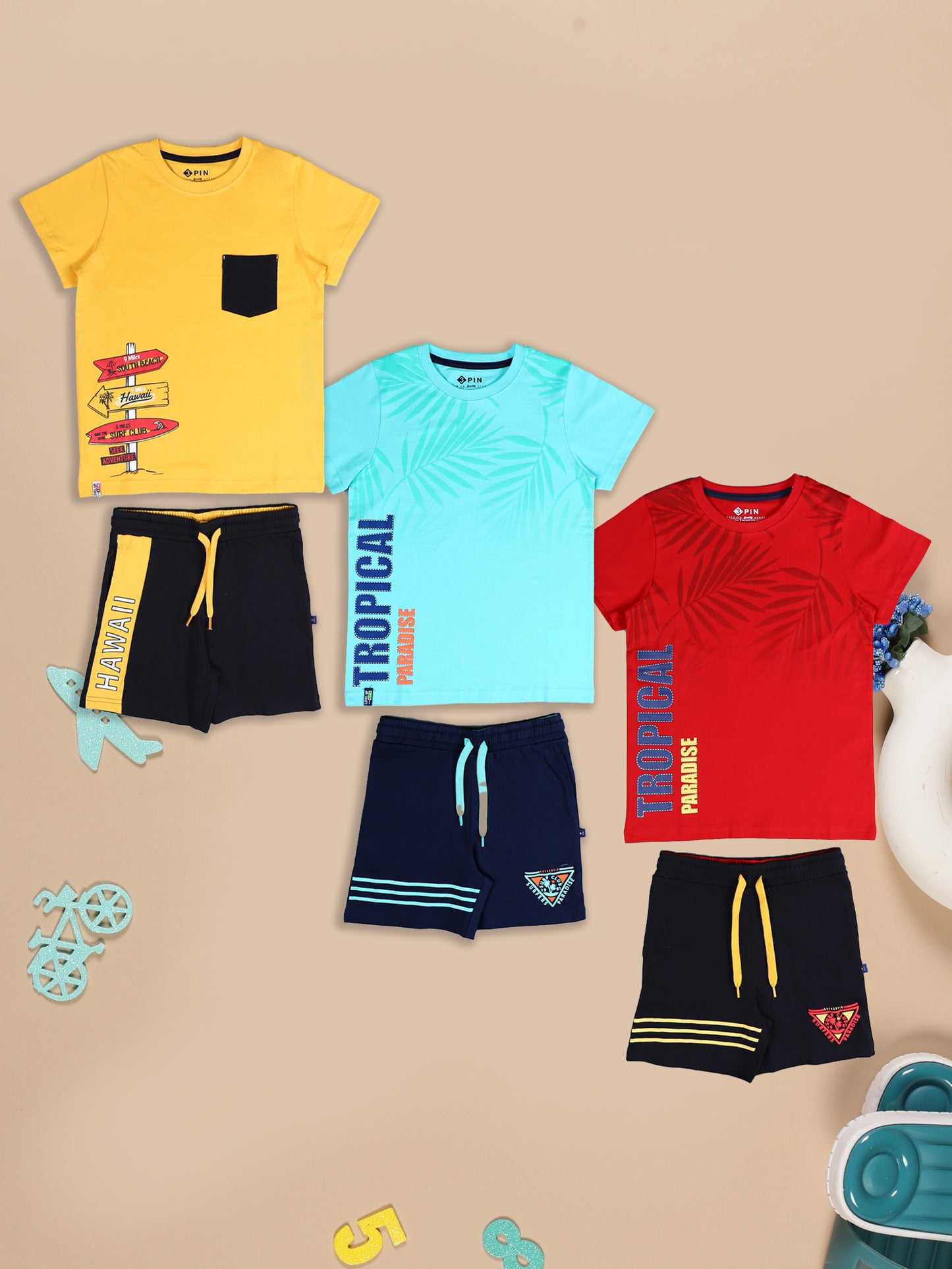 Boys T-Shirt & Shorts Combo Set - Pack of 3