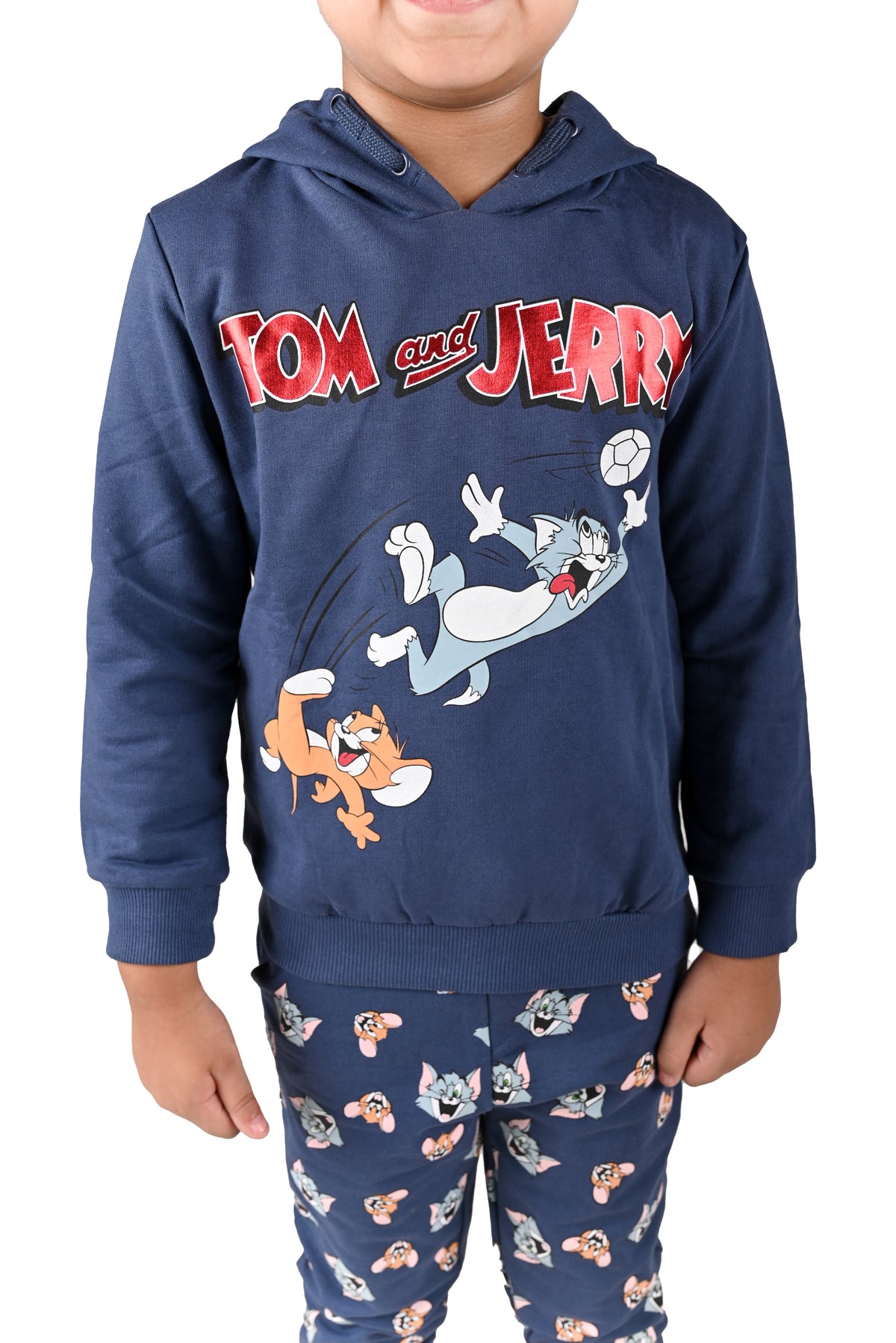 Kids Tom and Jerry Printed Hoodie and All over printed Joggers - Navy
