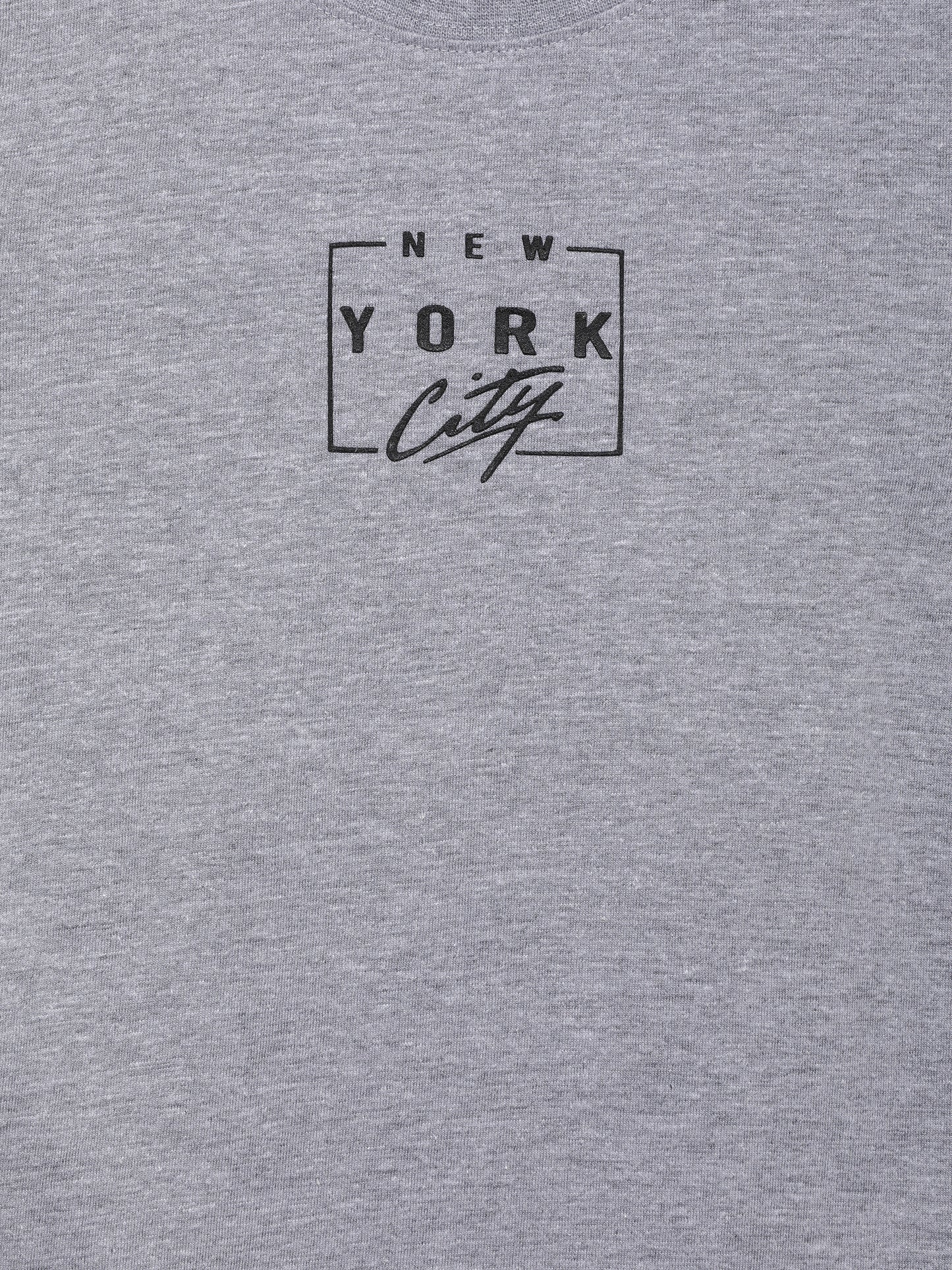 3PIN 100% Cotton Knit Half Sleeve Set of 2 Striped and Newyork City  Printed T-Shirt and Shorts Set - Mustard and Grey Melange