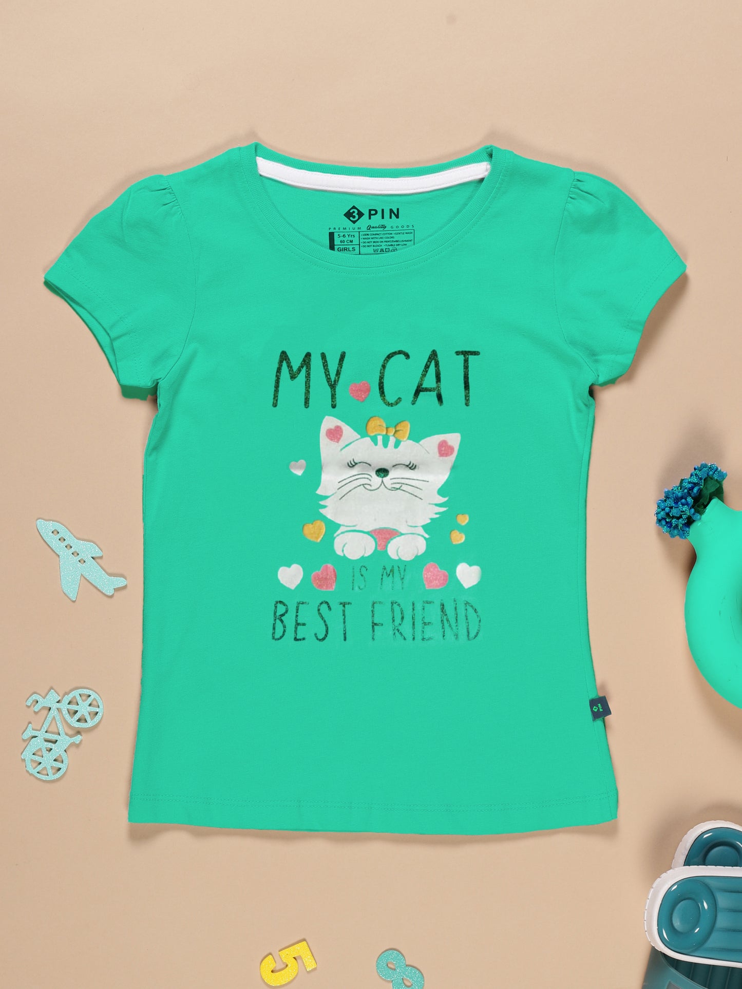 Girls Cotton Printed Round Neck T-Shirt - Pack of 5